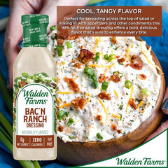 Walden Farms Bacon Ranch Dressing, 12 oz Bottle, Fresh and Delicious Salad Topping, Sugar Free 0g Net Carbs Condiment, Cool and Tangy, 2 Pack