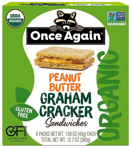 Once Again Peanut Butter Graham Cracker Sandwiches - Organic & Gluten Free, Non-GMO - Gluten Free Certified, Vegan, Kosher - Box of 8 Sandwich Packs