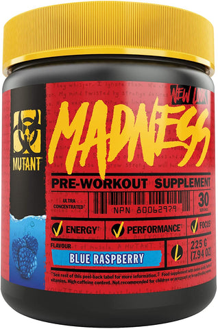Mutant Madness - Redefines the Pre-Workout Experience and Takes it to a Whole New Extreme Level, Engineered Exclusively for High Intensity Workouts, 225g – Blue Raspberry