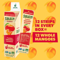 SOLELY Organic Mango Fruit Jerky, 12 Strips | One Ingredient | Vegan | Non-GMO | Gluten-Free | No Sugar Added