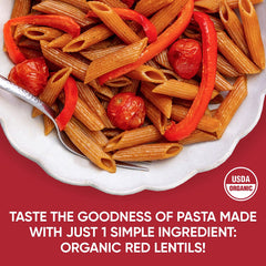 Tolerant Organic Red Lentil Penne Pasta (8 oz, Case of 6) - Free from Allergens - Gluten Free, Vegan, Paleo, Plant Based Protein Pasta - Non GMO, Kosher - Made with 1 Single Ingredient