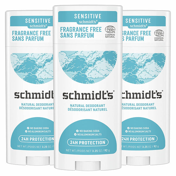 Schmidt's Aluminum Free Natural Deodorant for Women and Men, Fragrance Free for Sensitive Skin with 24 Hour Odor Protection, Certified Cruelty Free, Vegan Deodorant, 3.25 oz