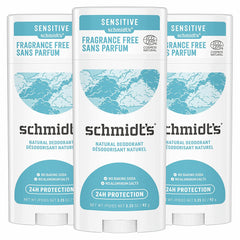 Schmidt's Aluminum Free Natural Deodorant for Women and Men, Fragrance Free for Sensitive Skin with 24 Hour Odor Protection, Certified Cruelty Free, Vegan Deodorant, 3.25oz, 3 pack