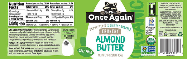 Once Again Organic Almond Butter, Crunchy, 16 oz