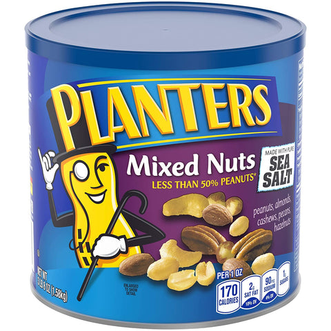 PLANTERS Mixed Nuts, 56 oz. Resealable Container | Roasted Nuts: Less Than 50% PeanutsNuts are Measured by Weight), Almonds, Cashews, Hazelnuts & Pecans | Kosher