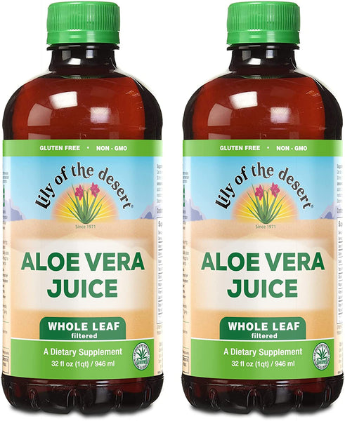 Lily of the Desert Aloe Vera Juice Drink, Whole Leaf, Vegan Dietary & Immune Support, Gluten Free Liquid Digestive Aid, No Water Added, (2 Pack) 32 Fl Oz Ea