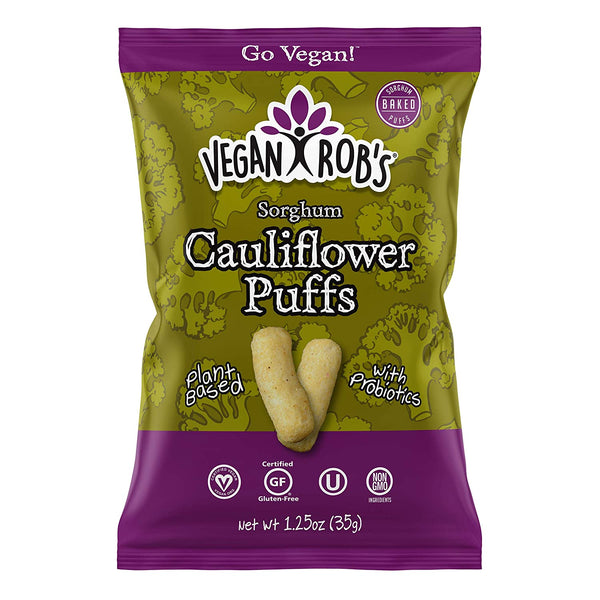 Vegan Rob's Puffs Cauliflower, Snack Bags 1.25(Pack of 12) , Probiotic Cauliflower, 15 Oz