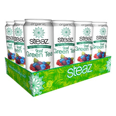 Steaz Organic Lightly Sweetened Iced Green Tea, Blueberry Pomegranate, 16 FL OZ (Pack of 12)