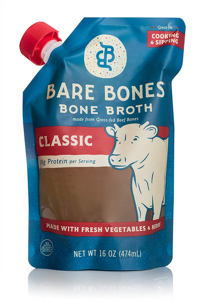 Beef Bone Broth by Bare Bones - Grass-fed, Organic, Beef Bone Broth, Protein-rich, 1 Pound (Pack of 6)