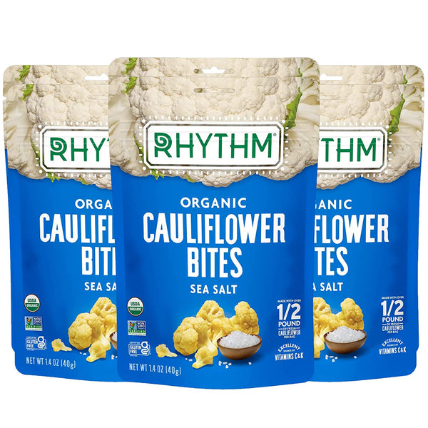 Rhythm Cauliflower Bites Sea Salt (Vegan, Paleo Friendly, Gluten-Free) Mission Nutrition Vegan Box (6 Pack)