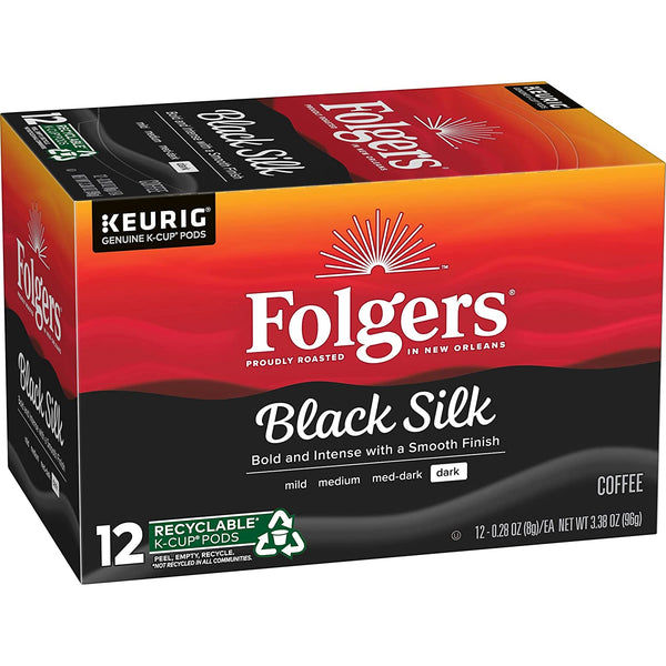 Folgers Black Silk Dark Roast Coffee, 12 Keurig K-Cup Pods