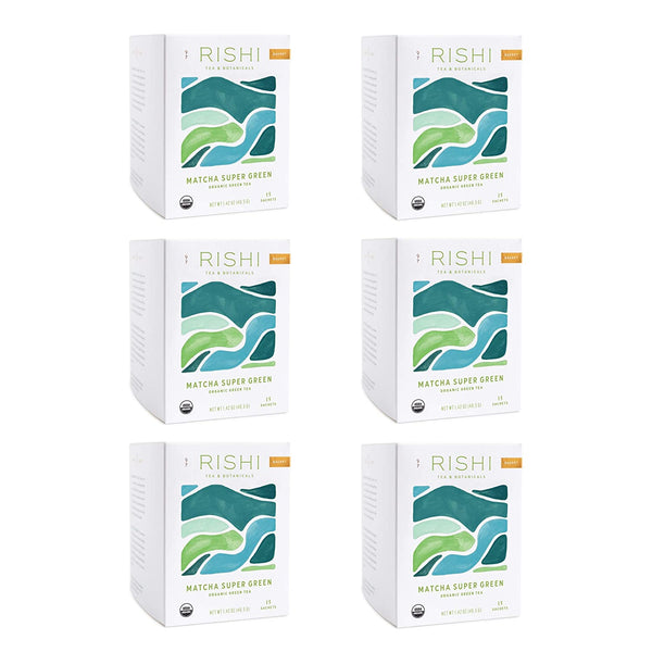 Rishi Tea Matcha Super Green Herbal Tea | Organic Sencha, Highly Caffeinated, Umami, Antioxidant Rich | 15 Sachet Bags, 1.43 oz (Pack of 6)