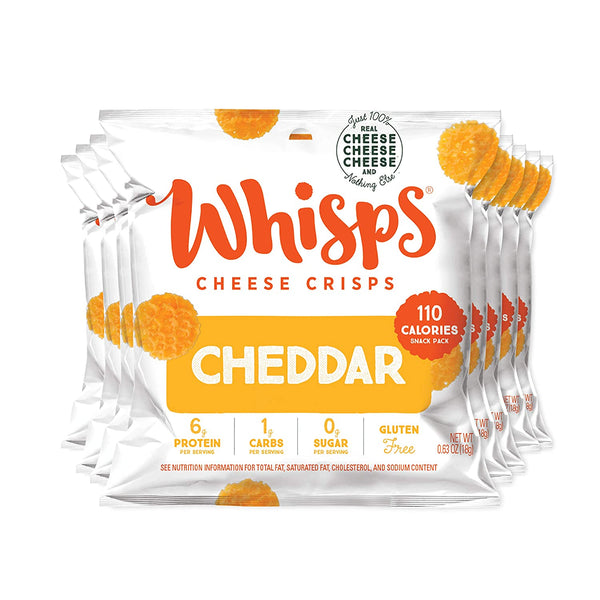 Whisps Cheddar Cheese Crisps | Back to School Snack, 100% Cheddar Cheese, Keto Snack, Gluten Free, Sugar Free, Low Carb, High Protein | 0.63oz (8 Pack)