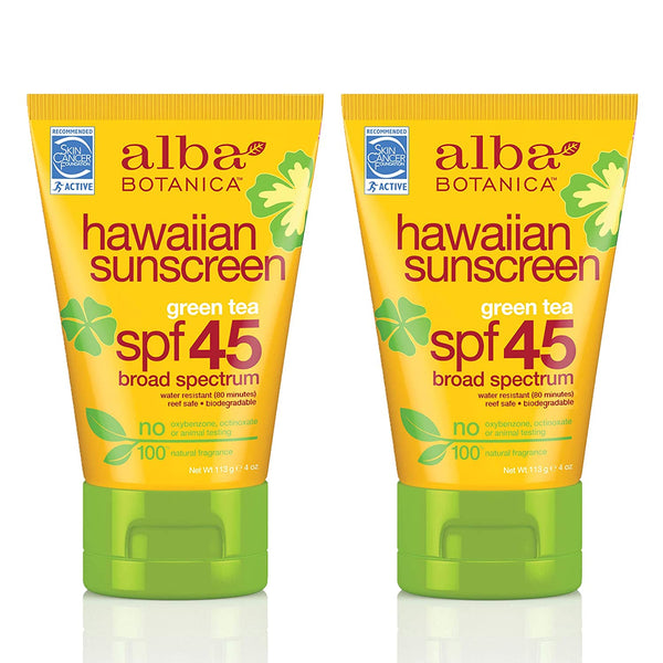 Alba Botanica Green Tea Hawaiian SPF 45 Sunscreen, 4 oz. (Pack of 2)
