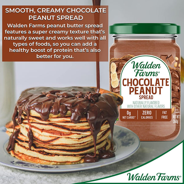 Walden Farms Whipped Chocolate Peanut Spread, Fat and Calorie Free Nut Butter, Natural Fresh Roasted Nuts, Smooth and Creamy Classic Flavor, 12 oz Jar