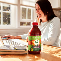 V8 High Fiber 100% Vegetable Juice, Vegetable Blend with Tomato Juice and Dietary Fiber, 46 FL OZ Bottle