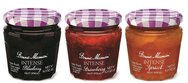 Bonne Maman Intense Fruit Spread, Strawberry/blueberry/apricot, 8.2 Ounce (Pack of 6)