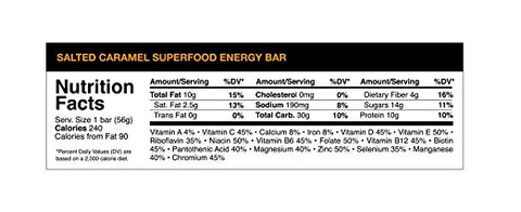 Redd Gluten Free Vegan Superfood Energy Bar, Salted Caramel, 12 Count