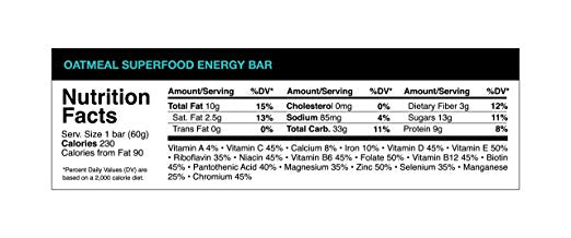 Redd Gluten Free Vegan Superfood Energy Bar, Oatmeal, 12 Bars