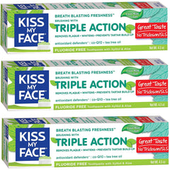 Kiss My Face Triple Action Gel Fluoride Free Toothpaste, 4.5 Ounce, 3 Count