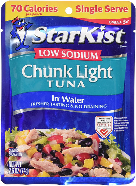 StarKist LOW SODIUM Chunk Light Tuna in Water Pouch 2.6 oz (Pack of 6)