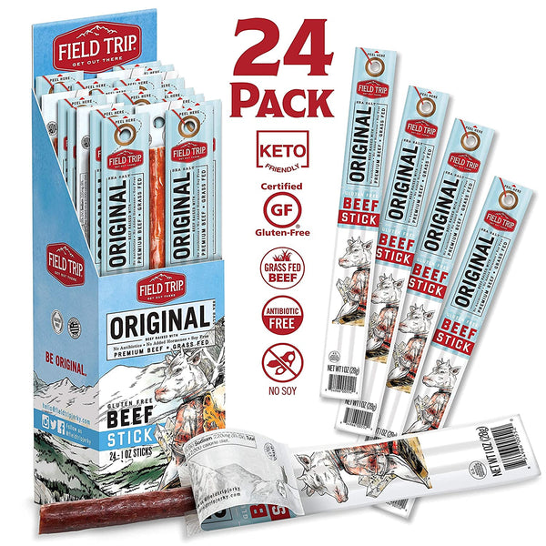 Field Trip Beef Jerky Sticks | Keto Gluten Free Jerky, Low Carb, Healthy High Protein Snacks With No Nitrates, Made With All Natural Ingredients | Original Sea Salt | 1oz, 24Count