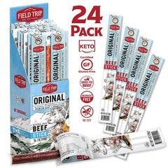 Field Trip Beef Jerky Sticks | Keto Gluten Free Jerky, Low Carb, Healthy High Protein Snacks With No Nitrates, Made With All Natural Ingredients | Original Sea Salt | 1oz, 24Count