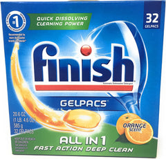 Finish All In 1 Gelpacs, Orange 32 Tabs, Dishwasher Detergent Tablets (Pack of 2)