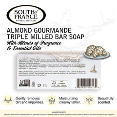 Almond Gourmande Clean Bar Soap by South of France Clean Body Care | Triple-Milled French Soap with Organic Shea Butter + Essential Oils | Vegan, Non-GMO Body Soap | 6 oz Bar – 4 Pack