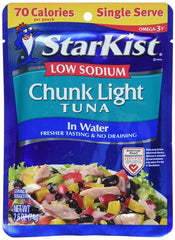 Starkist Low Sodium Chunk Light Tuna in Water 2.6oz Pouch (Pack of 12)