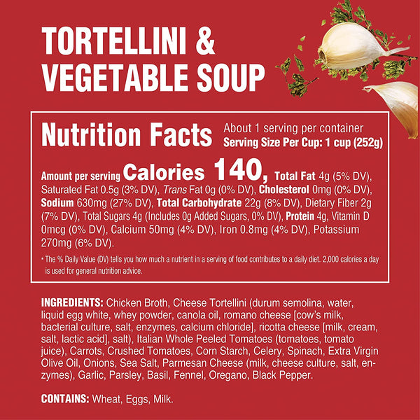 Rao's Homemade Tortellini & Vegetable Soup, 16oz, Real Vegetables, Traditional Italian Heat and Serve Soup