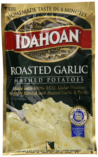 Idahoan Mashed Potatoes, Roasted Garlic, 4-Ounce Package (Pack of 12)