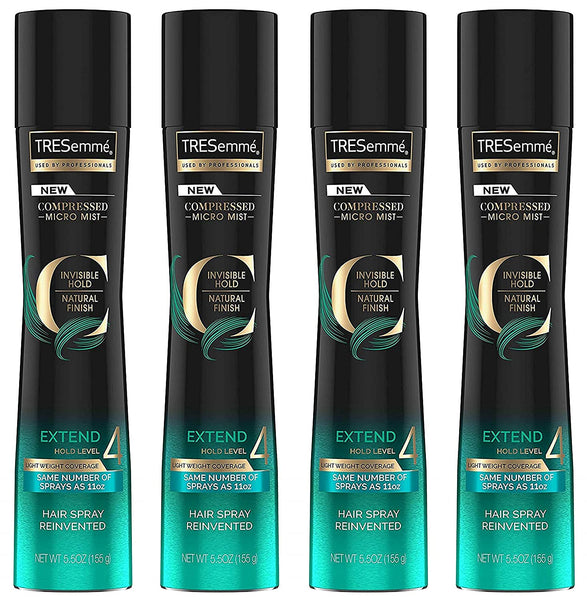 Tresemme Compressed Micro Mist Hair Spray - Extend Hold Level 4 - Net Wt. 5.5 OZ (155 g) Per Can - Pack of 4 Cans