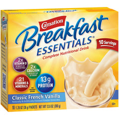 Carnation Breakfast Essentials, 10 Packets Net Wt. 12.6 Oz., Classic Vanilla, (Pack of 2 Boxes)