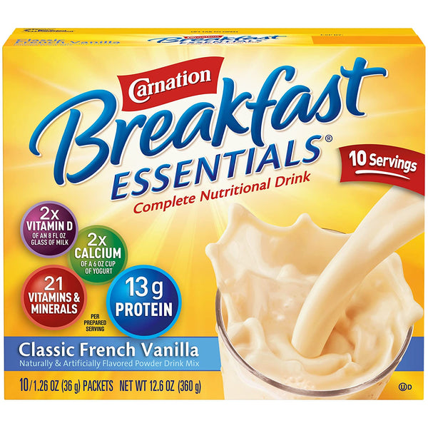 Carnation Breakfast Essentials, 10 Packets Net Wt. 12.6 Oz., Classic Vanilla, (Pack of 2 Boxes)